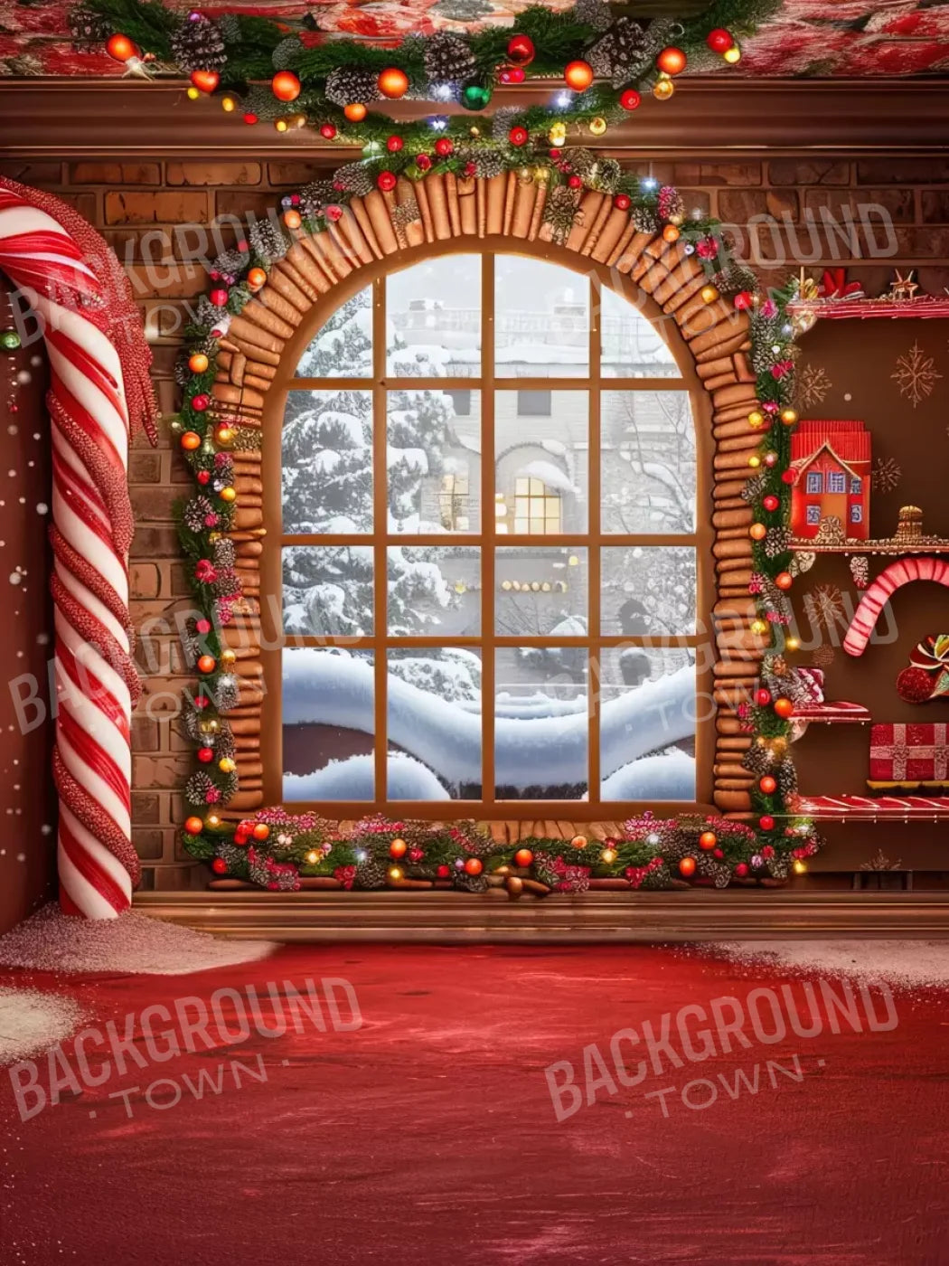 Gingerbread Window Ii 6’X8’ Fleece (72 X 96 Inch) Backdrop