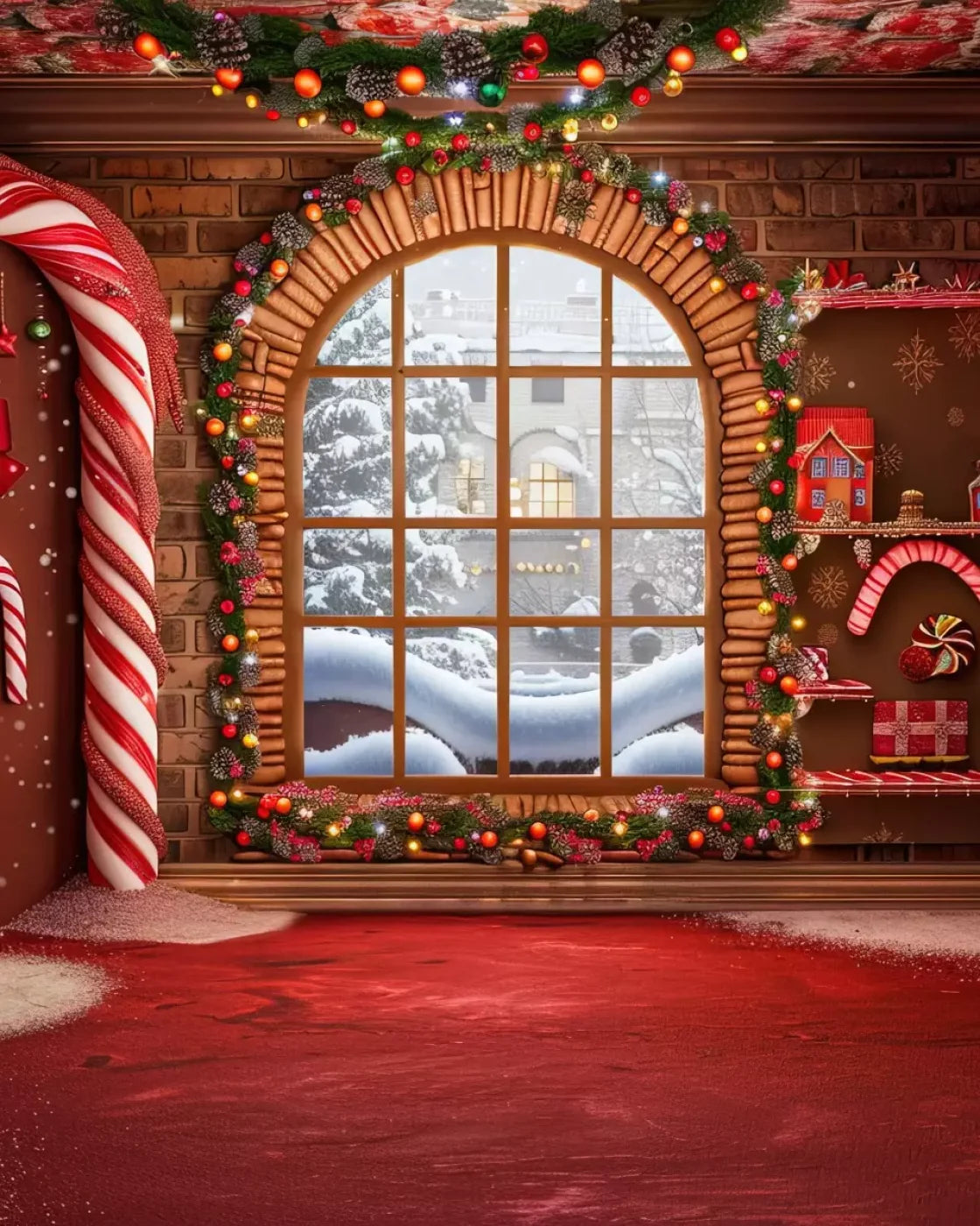 Gingerbread Window Ii 8’X10’ Fleece (96 X 120 Inch) Backdrop