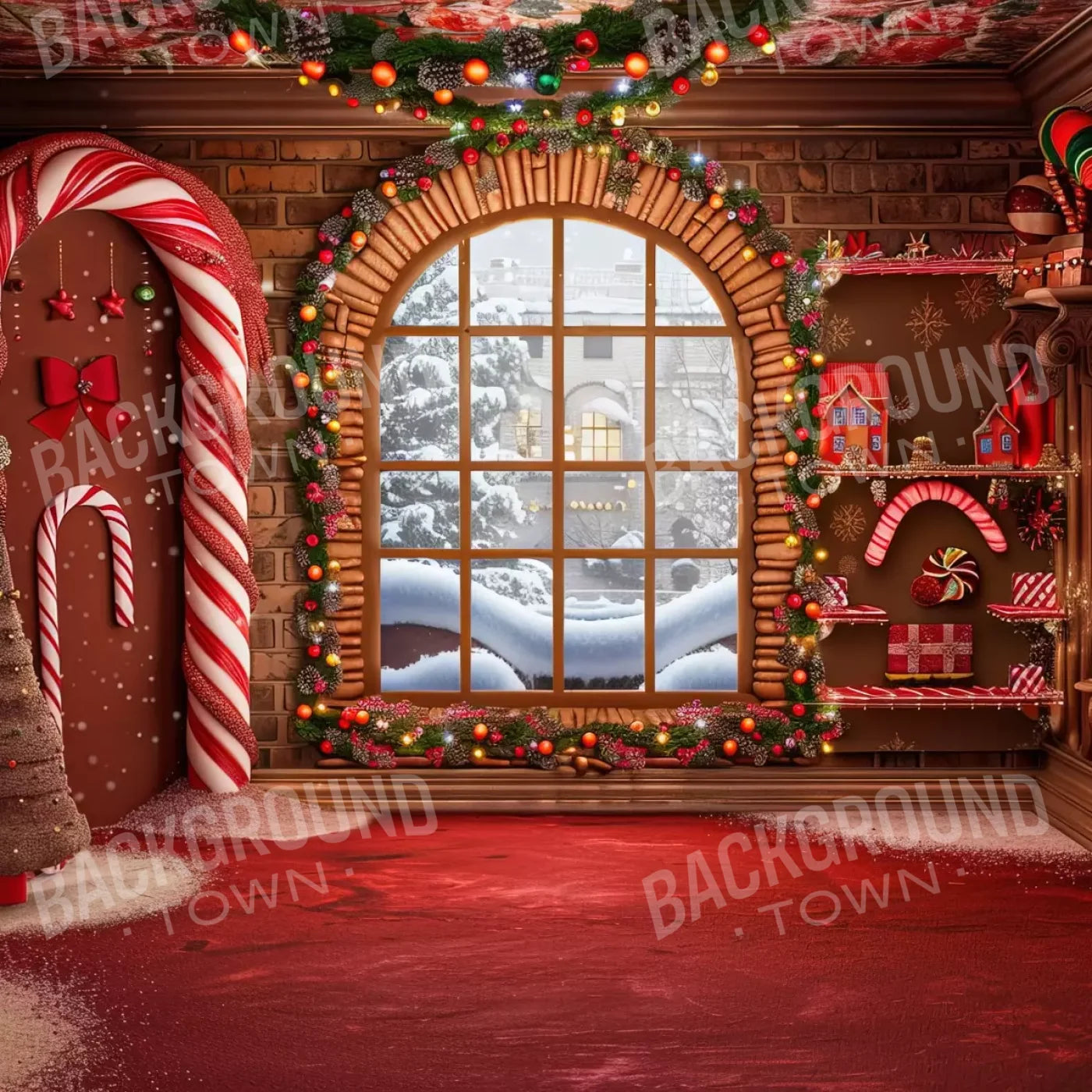 Gingerbread Window Ii 8’X8’ Fleece (96 X Inch) Backdrop