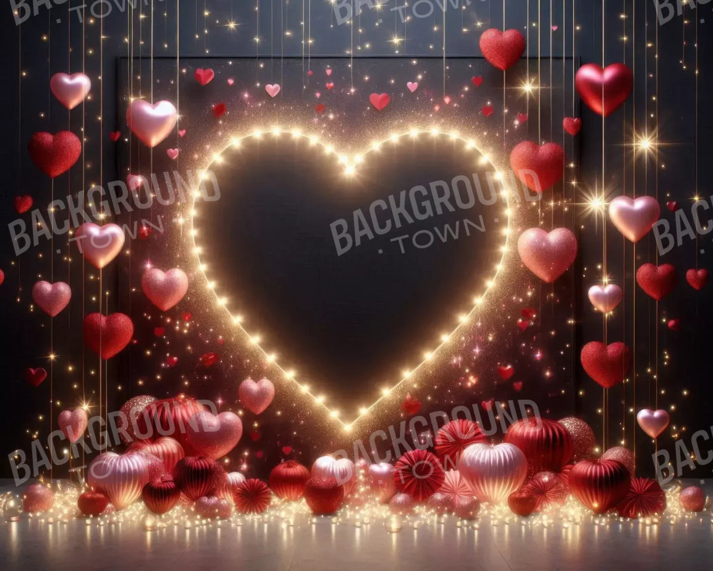 Glowing Hearts 10’X8’ Fleece (120 X 96 Inch) Backdrop