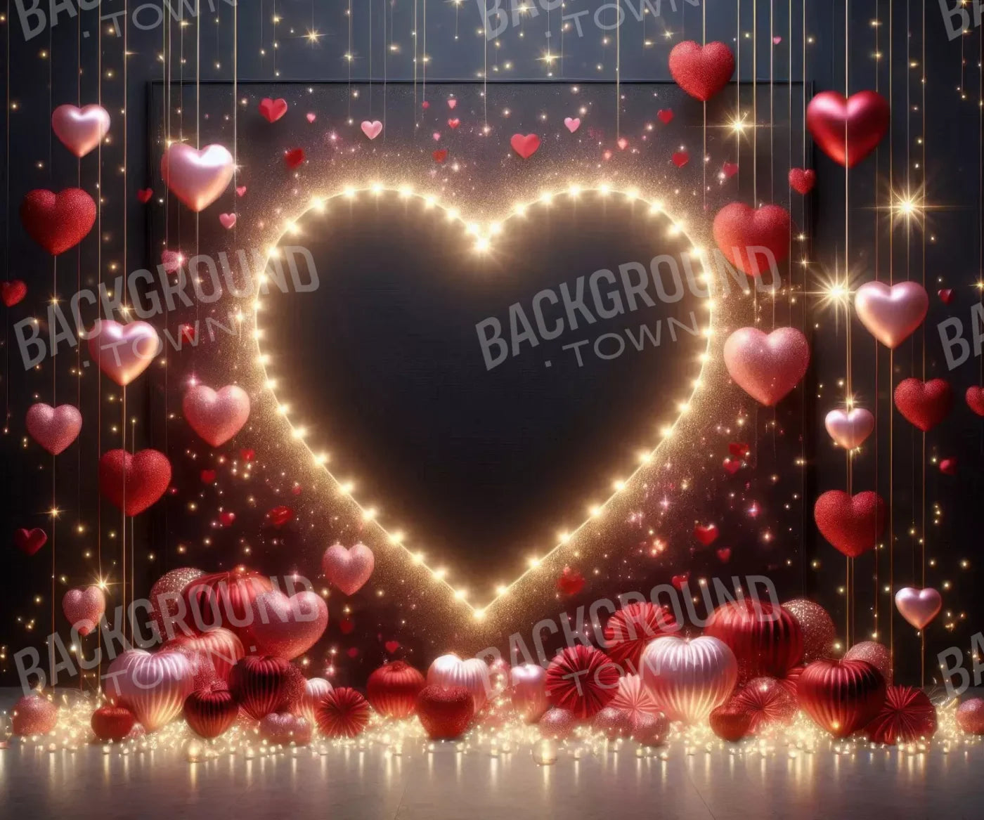 Glowing Hearts 12’X10’ Ultracloth (144 X 120 Inch) Backdrop