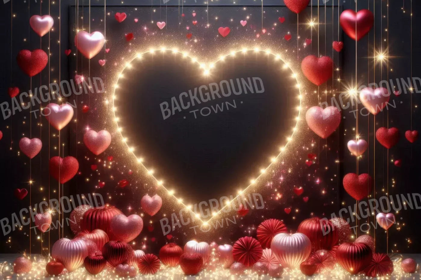 Glowing Hearts 12’X8’ Ultracloth (144 X 96 Inch) Backdrop