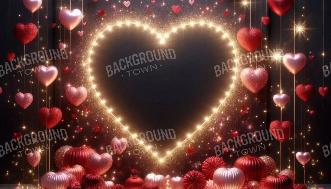 Glowing Hearts 14’X8’ Ultracloth (168 X 96 Inch) Backdrop