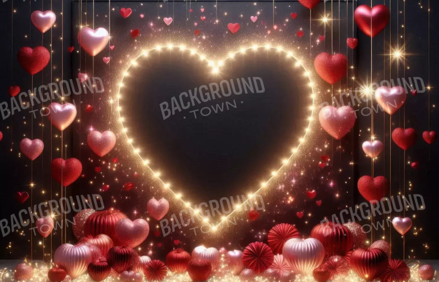 Glowing Hearts 14’X9’ Ultracloth (168 X 108 Inch) Backdrop