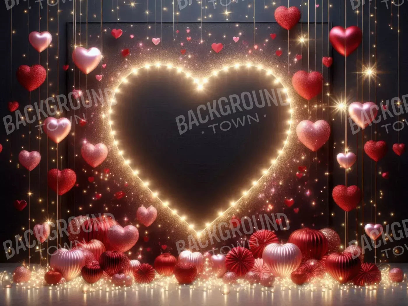 Glowing Hearts 6’8X5’ Fleece (80 X 60 Inch) Backdrop