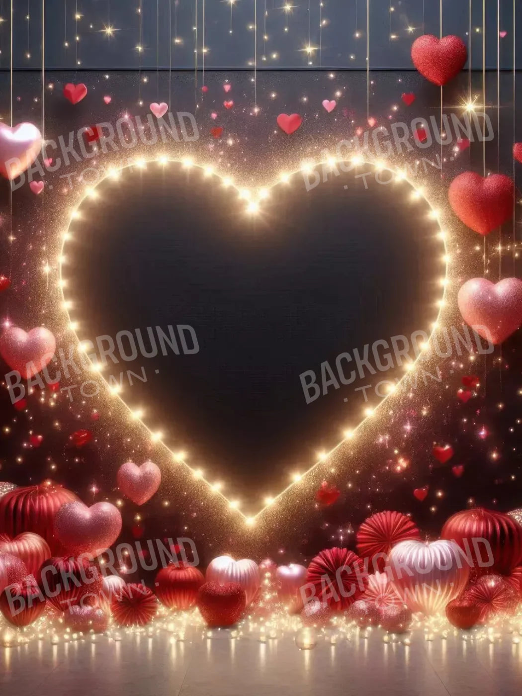 Glowing Hearts 6’X8’ Fleece (72 X 96 Inch) Backdrop