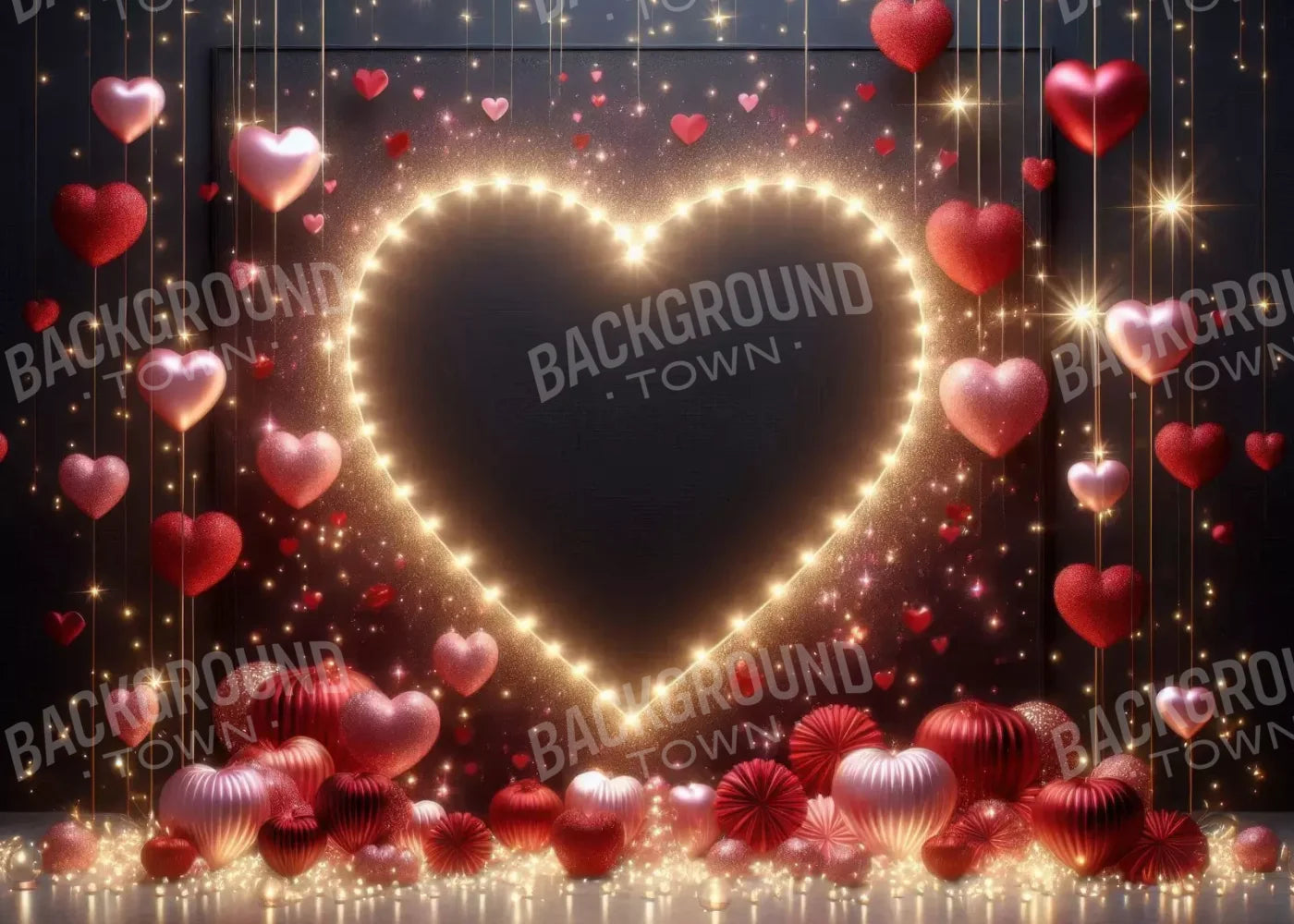 Glowing Hearts 7’X5’ Ultracloth (84 X 60 Inch) Backdrop