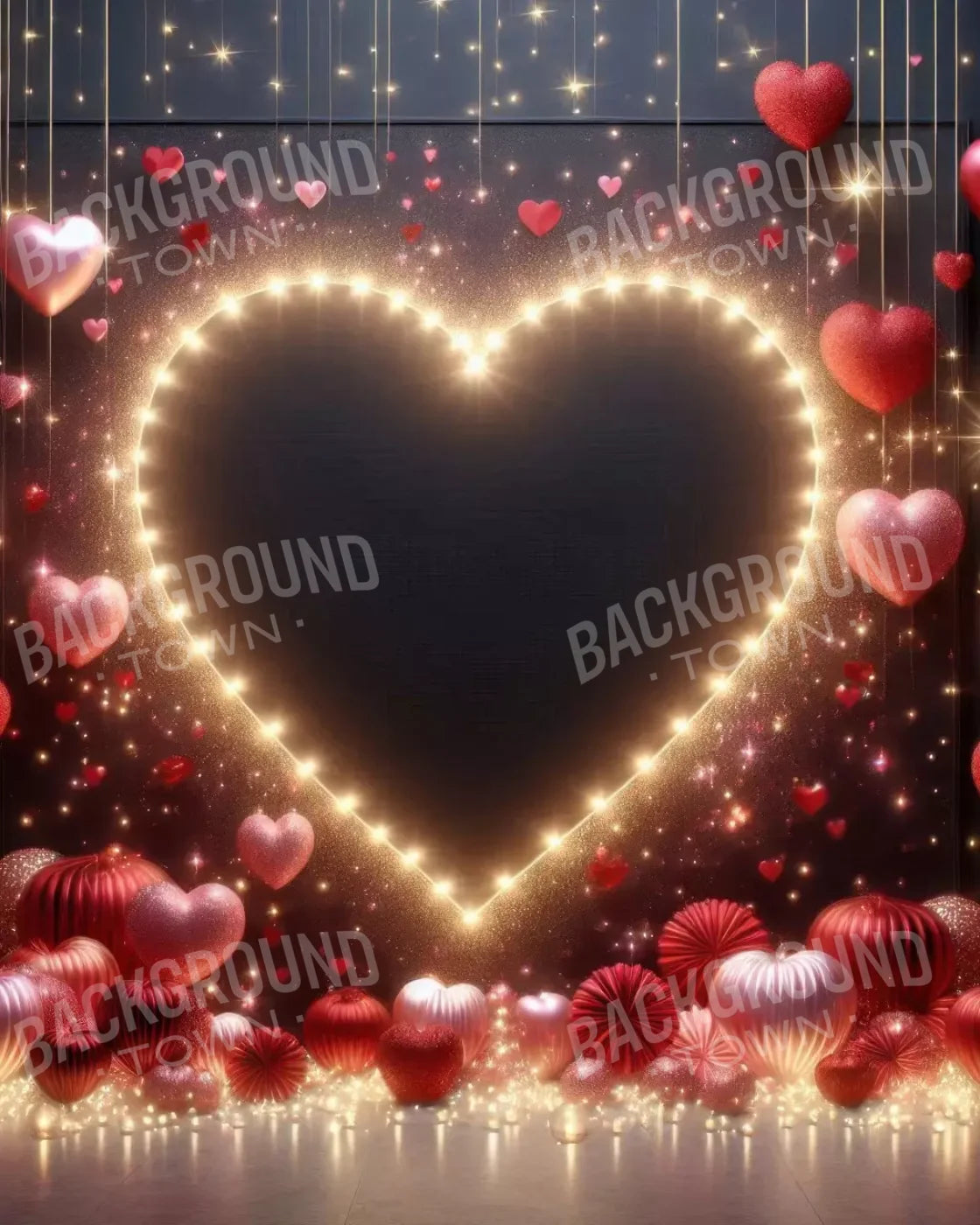 Glowing Hearts 8’X10’ Fleece (96 X 120 Inch) Backdrop