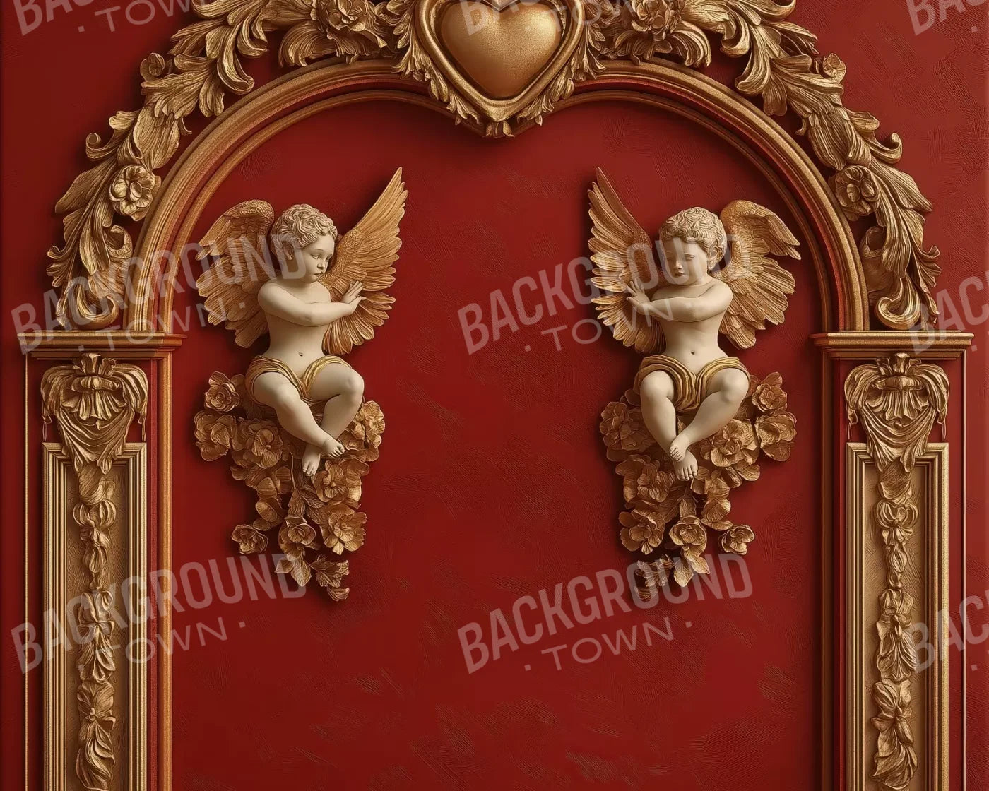 Gold Arch On Red Wall 10’X8’ Fleece (120 X 96 Inch) Backdrop