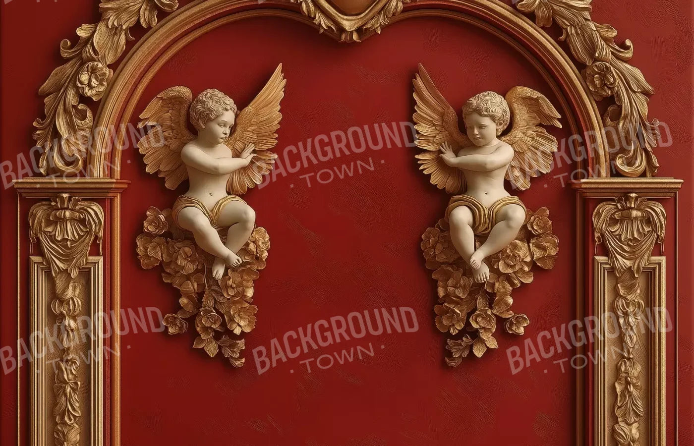 Gold Arch On Red Wall 14’X9’ Ultracloth (168 X 108 Inch) Backdrop