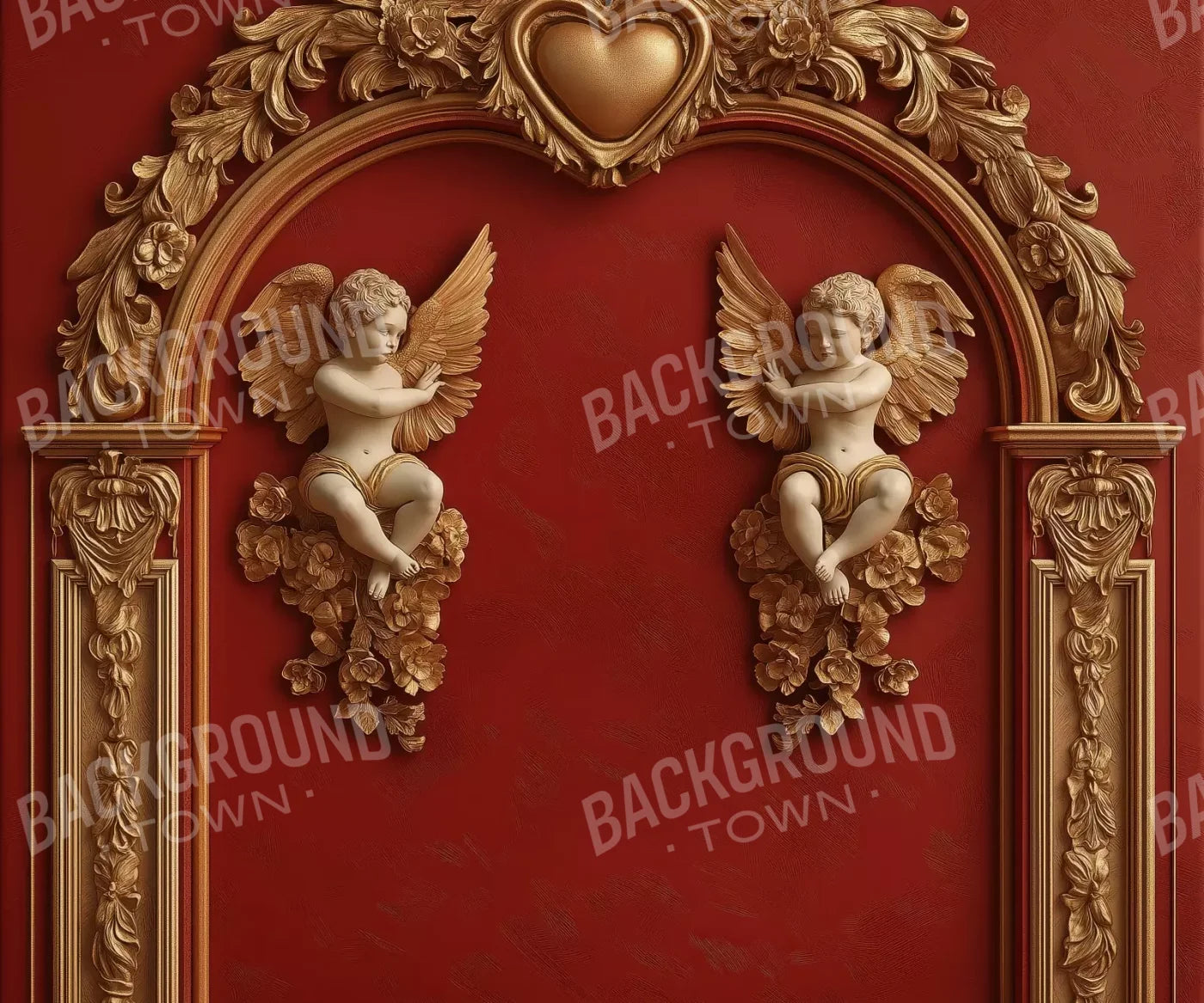 Gold Arch On Red Wall 5’X4’2 Fleece (60 X 50 Inch) Backdrop