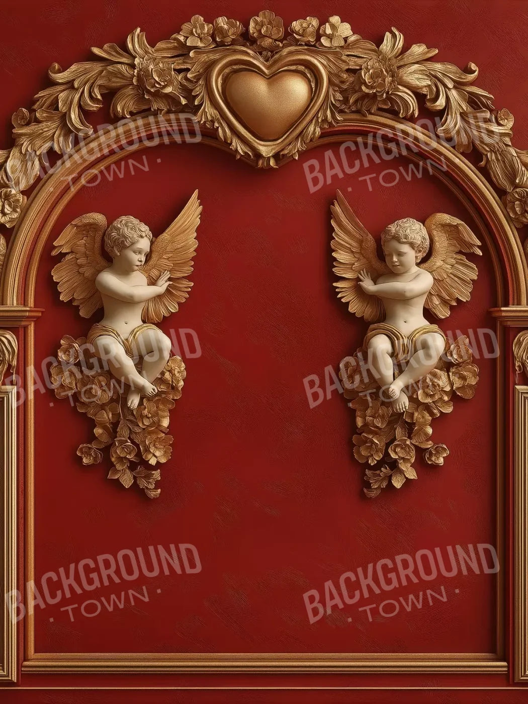 Gold Arch On Red Wall 5’X6’8 Fleece (60 X 80 Inch) Backdrop