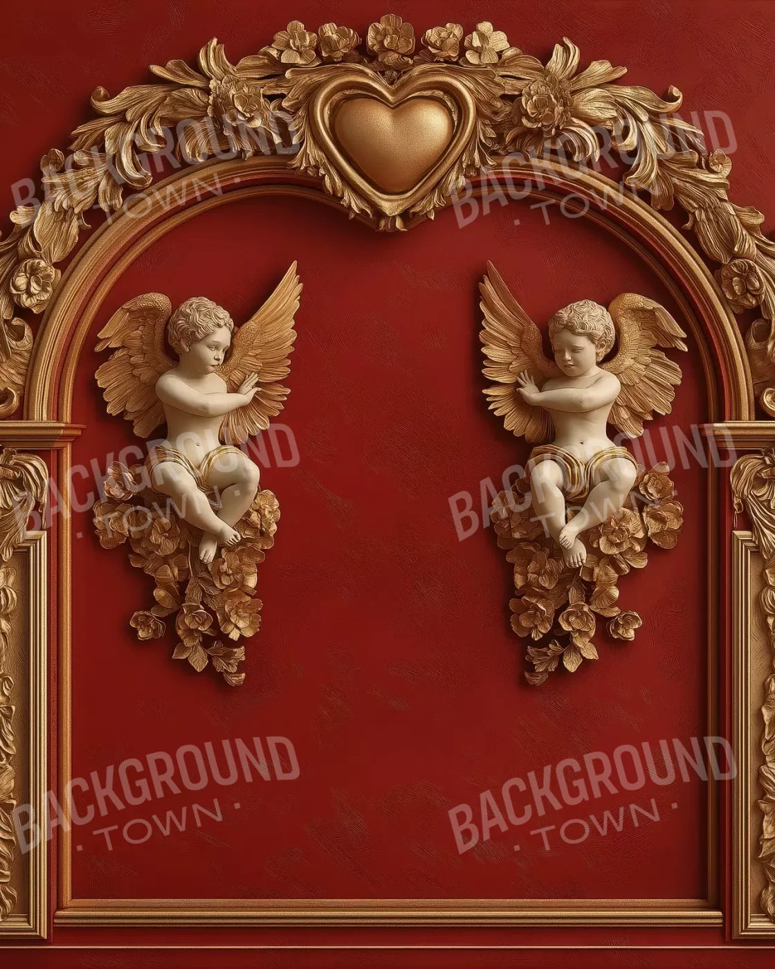 Gold Arch On Red Wall 8’X10’ Fleece (96 X 120 Inch) Backdrop