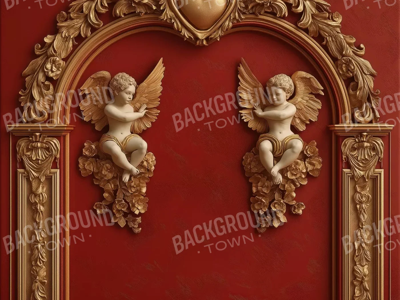 Gold Arch On Red Wall 8’X6’ Fleece (96 X 72 Inch) Backdrop