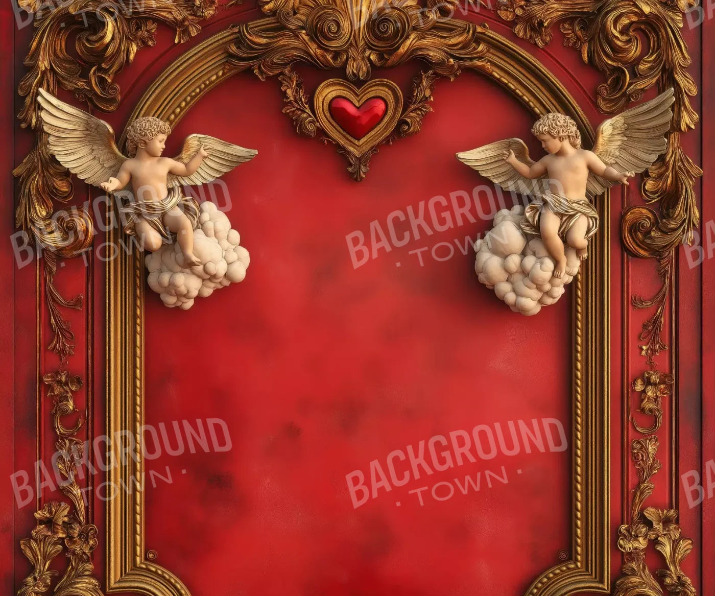 Gold Arch On Red Wall With Angels 12’X10’ Ultracloth (144 X 120 Inch) Backdrop