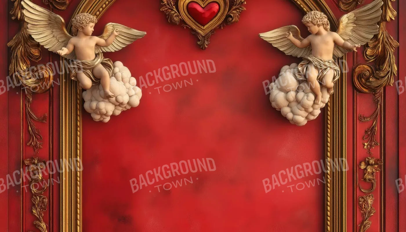 Gold Arch On Red Wall With Angels 14’X8’ Ultracloth (168 X 96 Inch) Backdrop