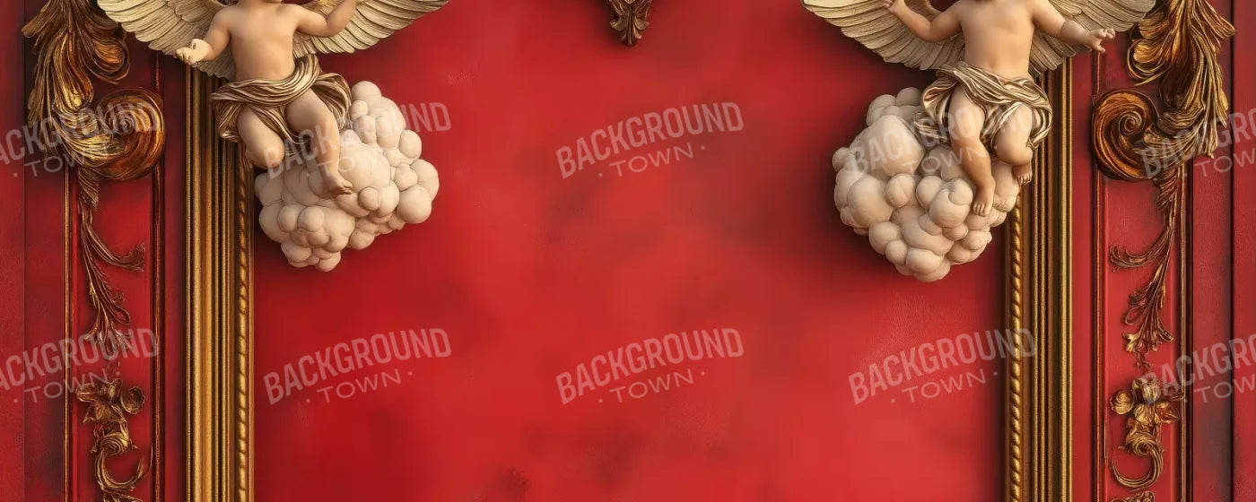 Gold Arch On Red Wall With Angels 20’X8’ Ultracloth (240 X 96 Inch) Backdrop
