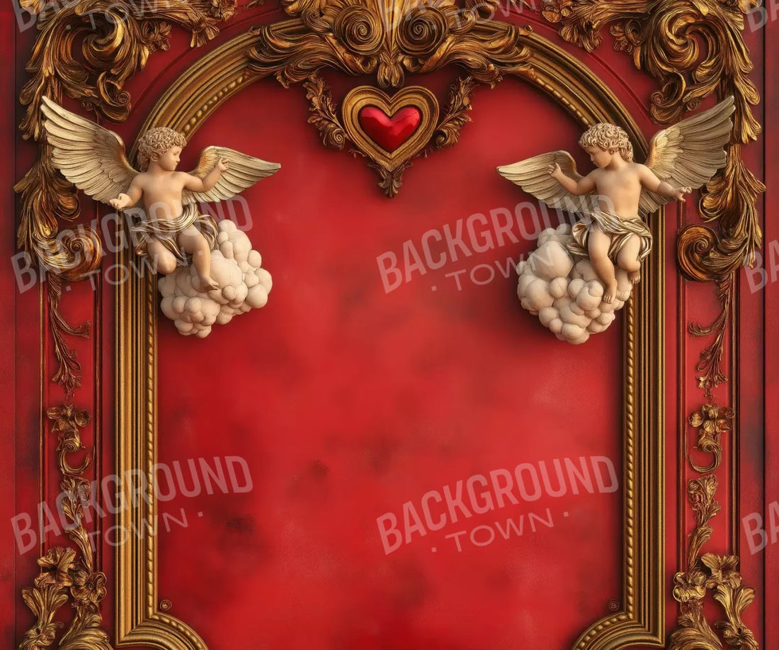 Gold Arch On Red Wall With Angels 5’X4’2 Fleece (60 X 50 Inch) Backdrop