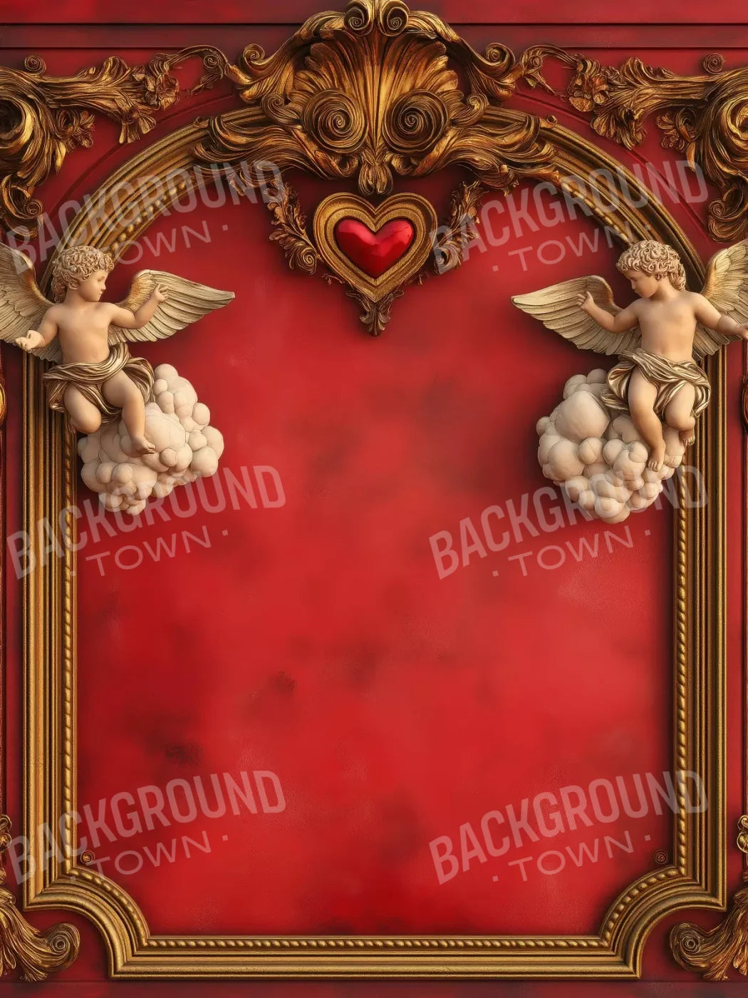 Gold Arch On Red Wall With Angels 5’X6’8 Fleece (60 X 80 Inch) Backdrop