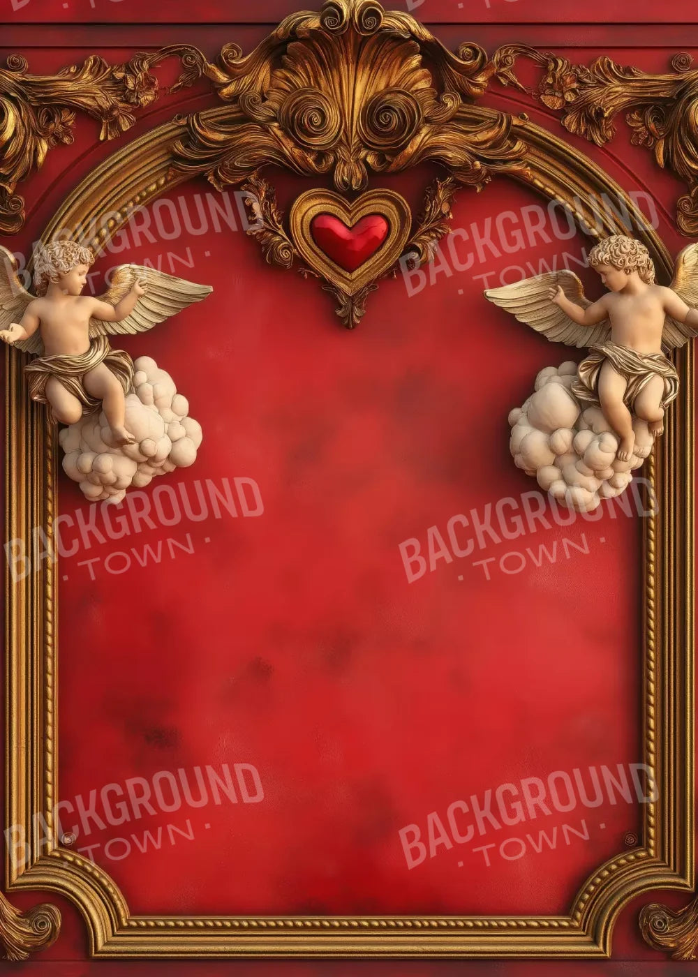 Gold Arch On Red Wall With Angels 5’X7’ Ultracloth (60 X 84 Inch) Backdrop