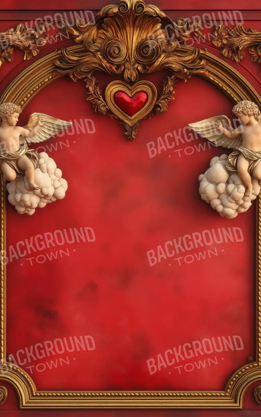 Gold Arch On Red Wall With Angels 5’X8’ Ultracloth (60 X 96 Inch) Backdrop