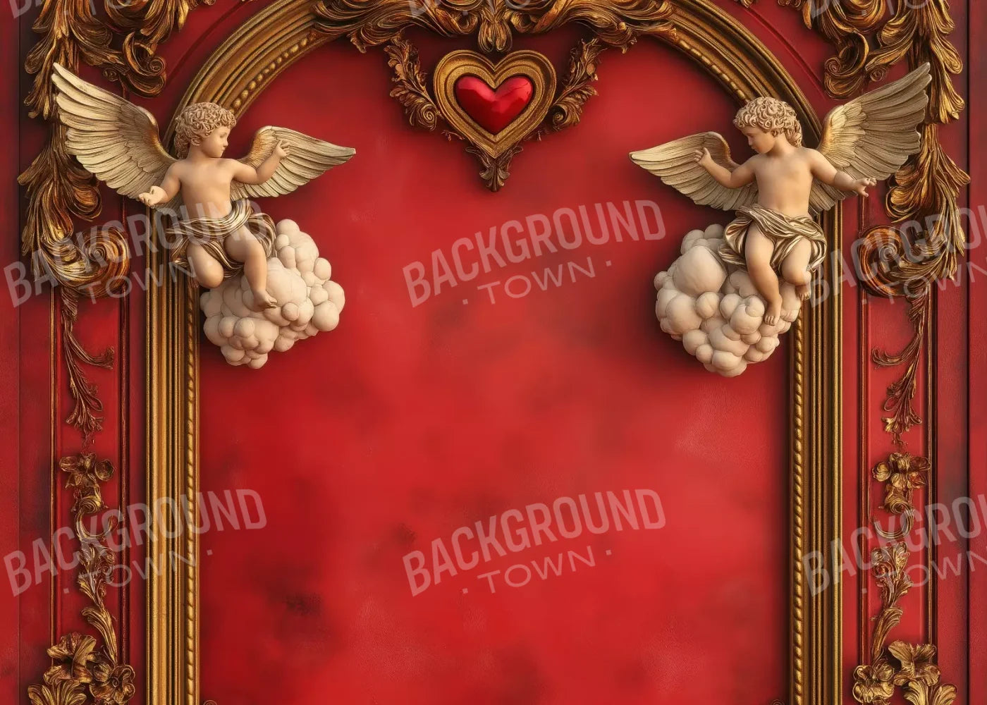 Gold Arch On Red Wall With Angels 7’X5’ Ultracloth (84 X 60 Inch) Backdrop