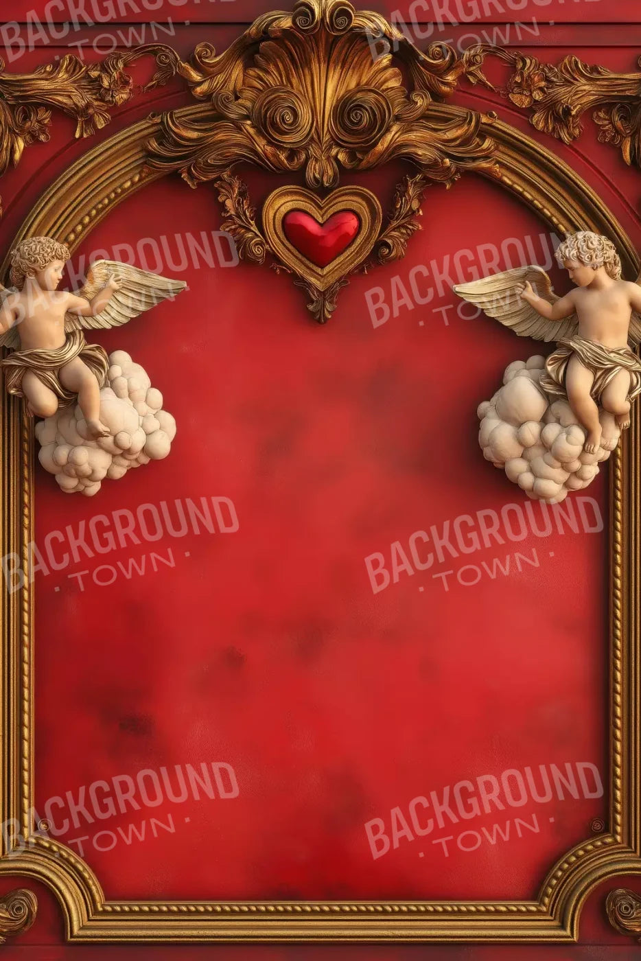 Gold Arch On Red Wall With Angels 8’X12’ Ultracloth (96 X 144 Inch) Backdrop