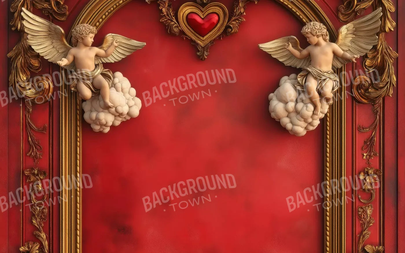 Gold Arch On Red Wall With Angels 8’X5’ Ultracloth (96 X 60 Inch) Backdrop