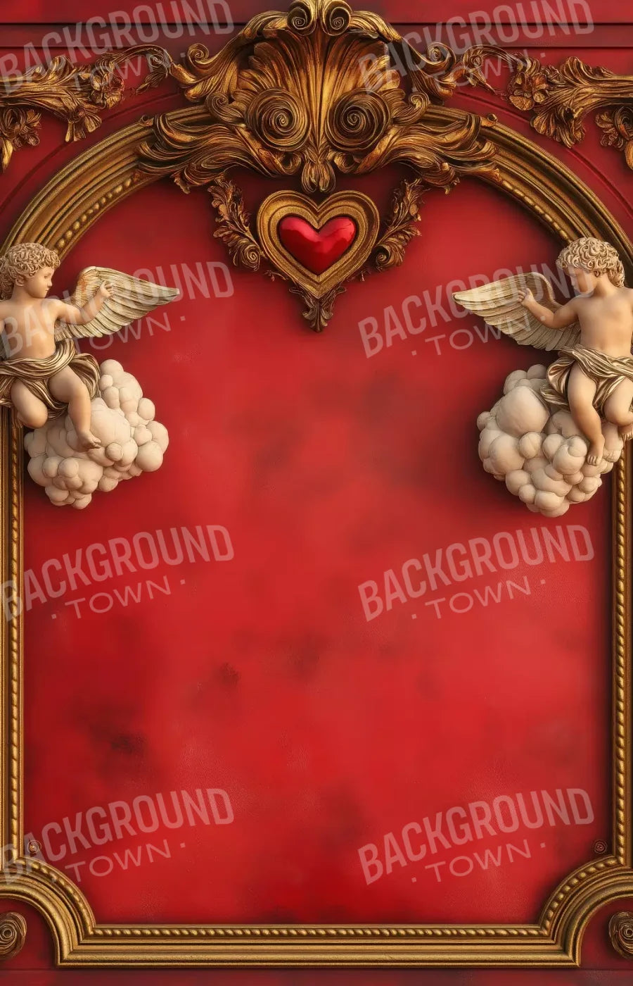 Gold Arch On Red Wall With Angels 9’X14’ Ultracloth (108 X 168 Inch) Backdrop