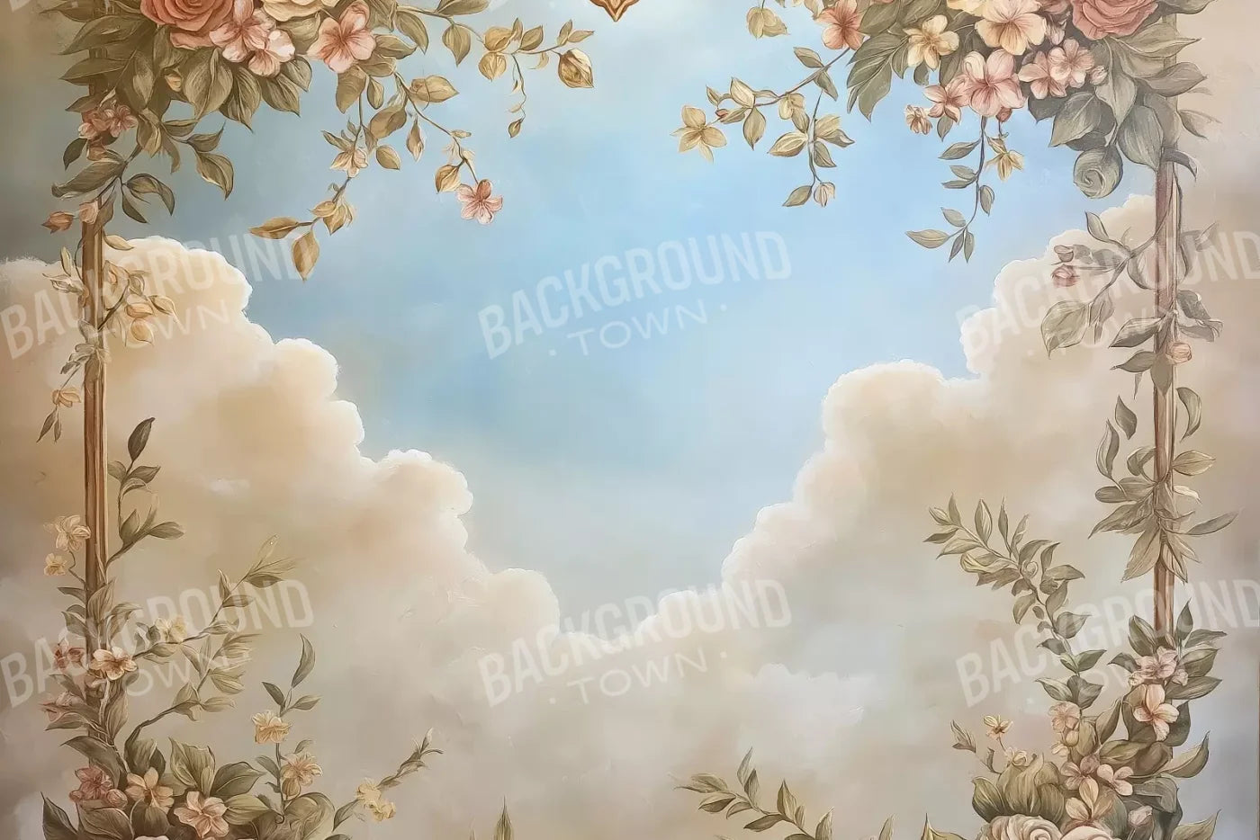 Gold Painted Frame With Flowers 12’X8’ Ultracloth (144 X 96 Inch) Backdrop