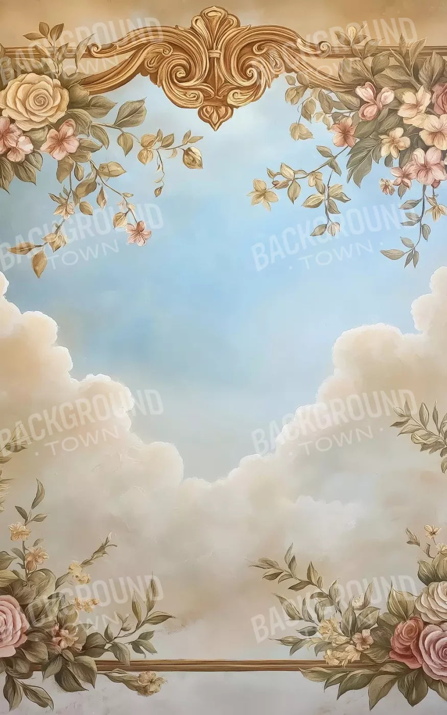 Gold Painted Frame With Flowers 5’X8’ Ultracloth (60 X 96 Inch) Backdrop