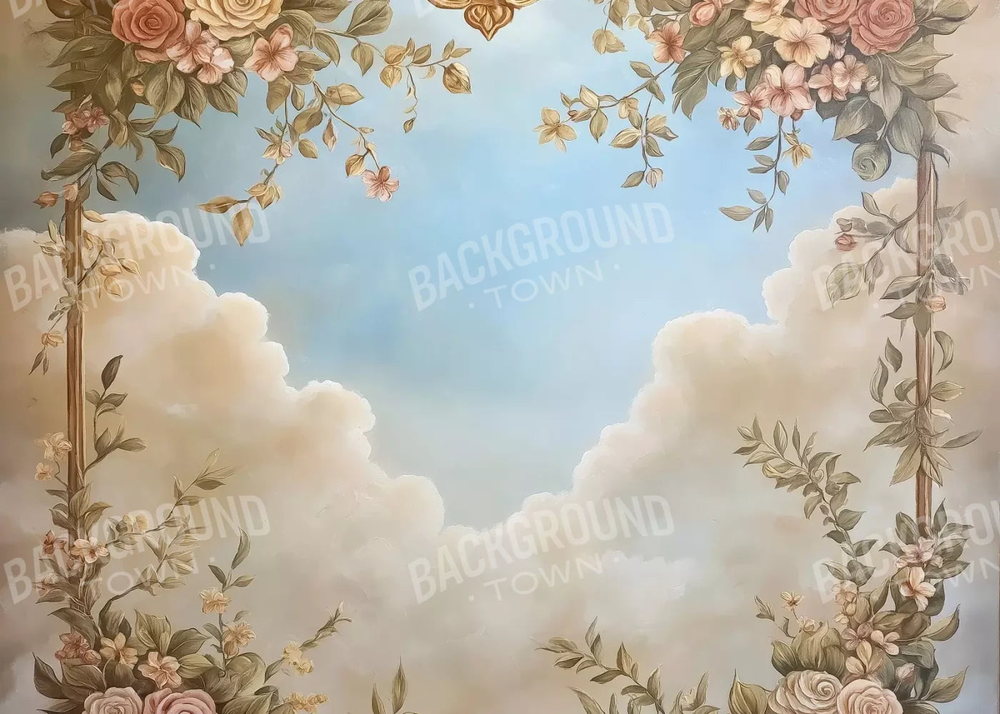 Gold Painted Frame With Flowers 7’X5’ Ultracloth (84 X 60 Inch) Backdrop