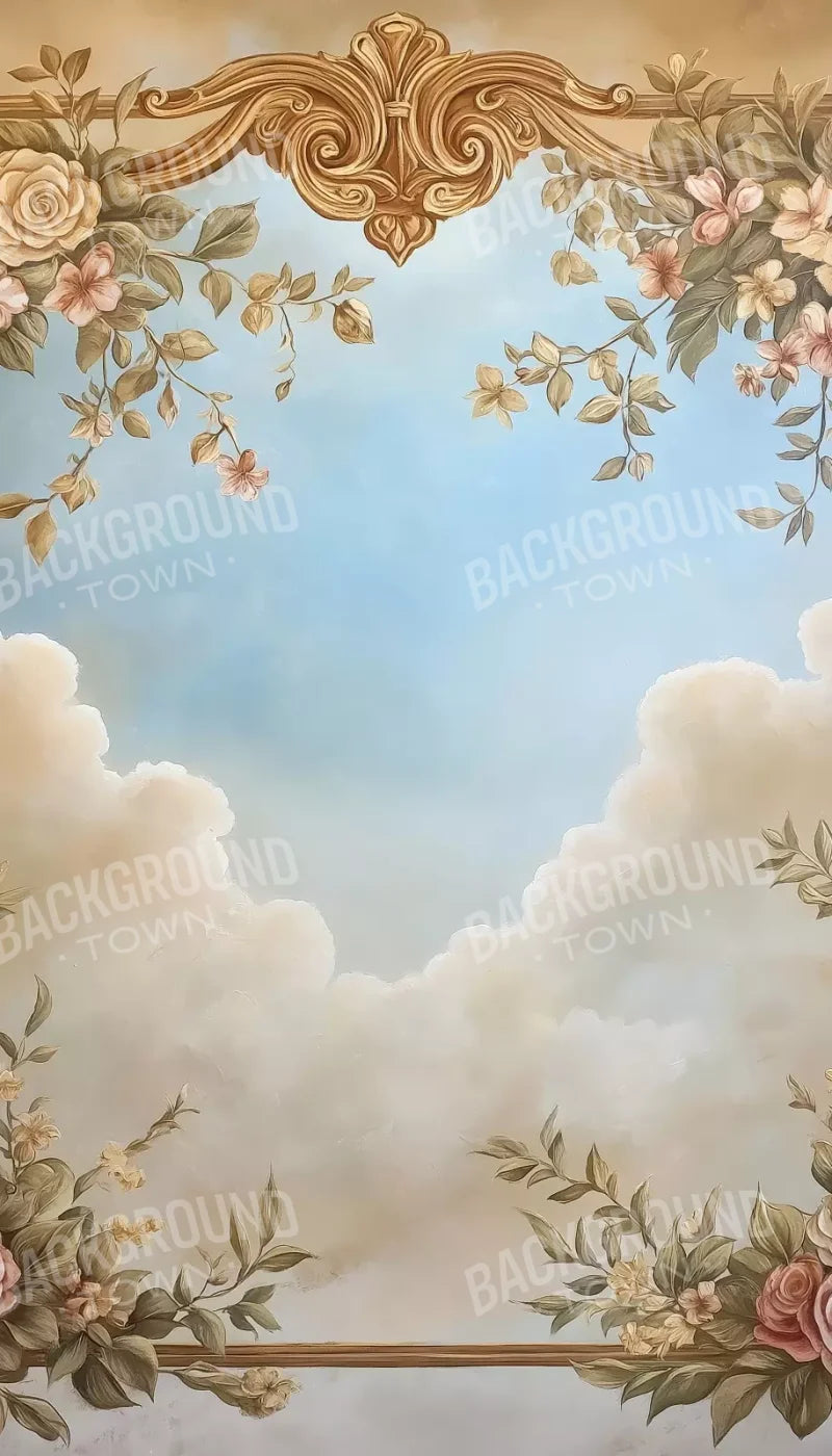 Gold Painted Frame With Flowers 8’X14’ Ultracloth (96 X 168 Inch) Backdrop