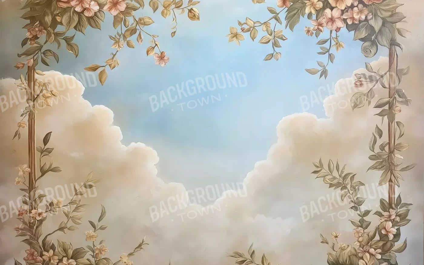 Gold Painted Frame With Flowers 8’X5’ Ultracloth (96 X 60 Inch) Backdrop