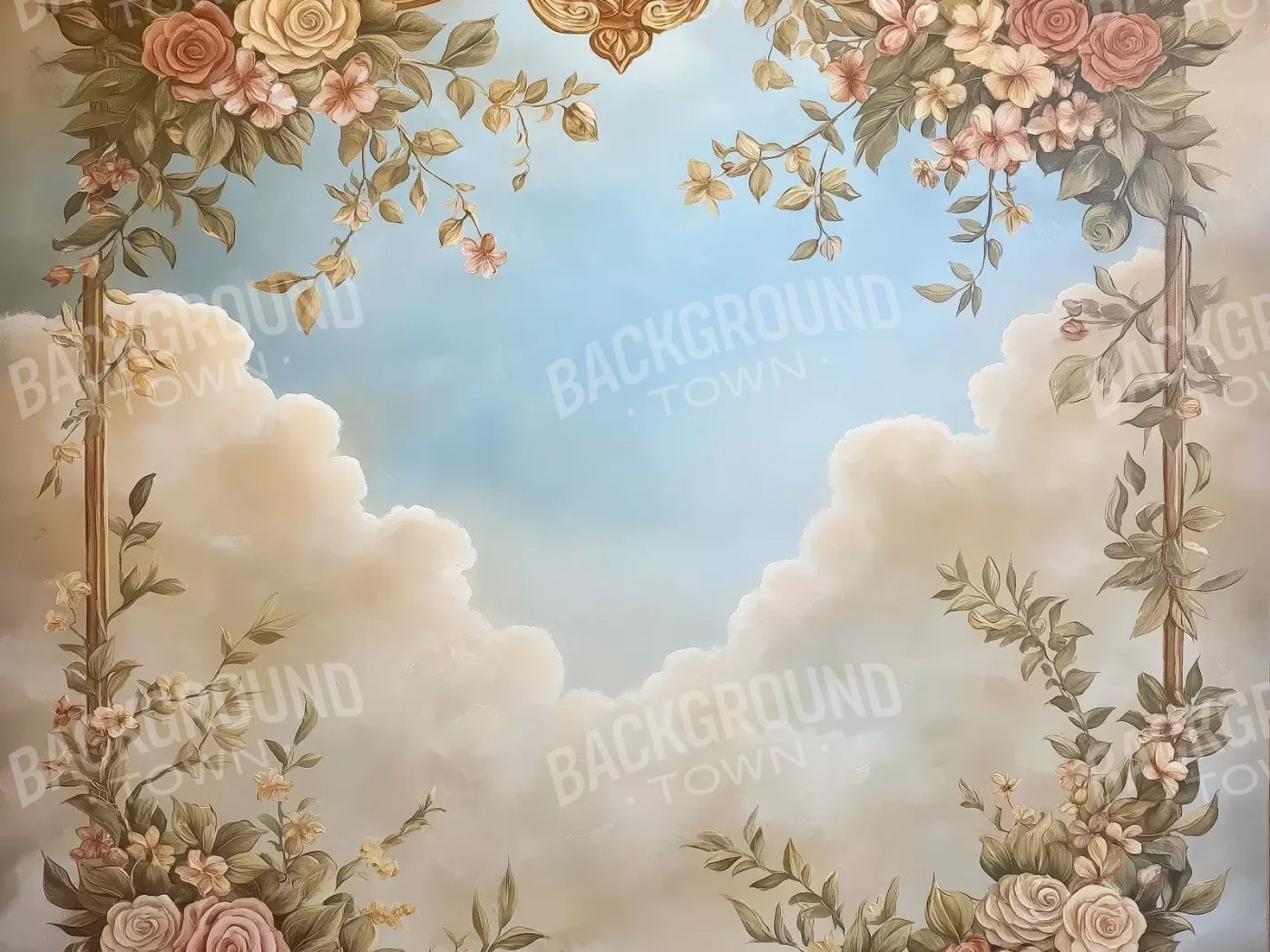 Gold Painted Frame With Flowers 8’X6’ Fleece (96 X 72 Inch) Backdrop