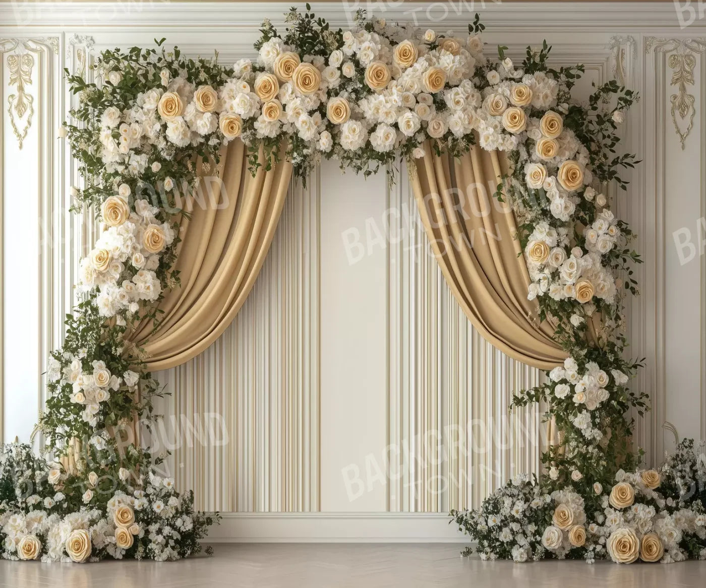 Golden Floral Elegant Arch Wall 12’x10’ UltraCloth (144 x 120 inch) Backdrop