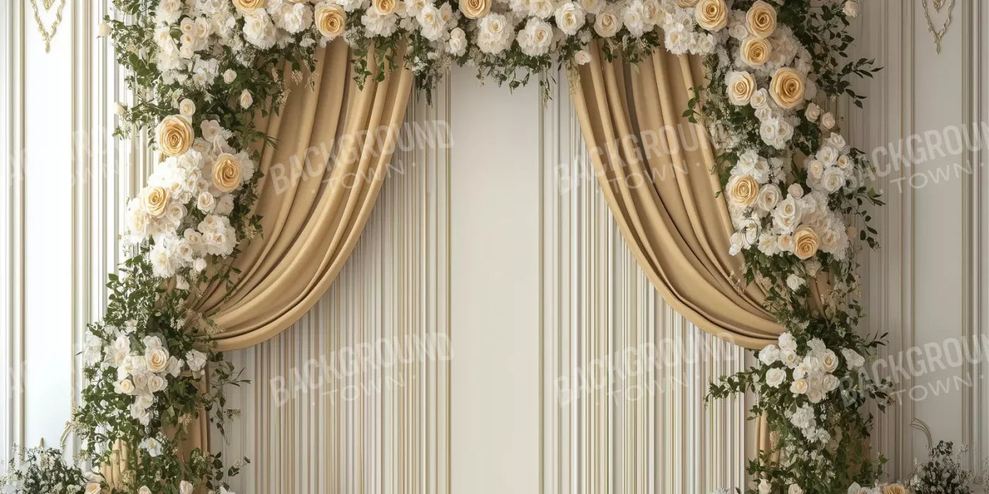 Golden Floral Elegant Arch Wall 16’x8’ UltraCloth (192 x 96 inch) Backdrop