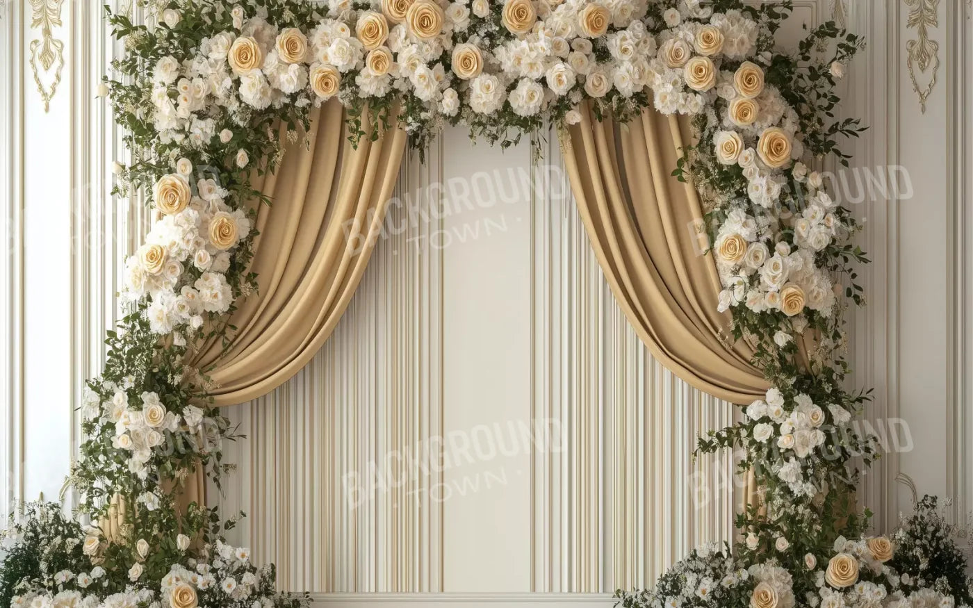 Golden Floral Elegant Arch Wall 8’x5’ UltraCloth (96 x 60 inch) Backdrop