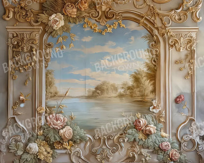 Golden Frame Of Flowers 10’X8’ Fleece (120 X 96 Inch) Backdrop