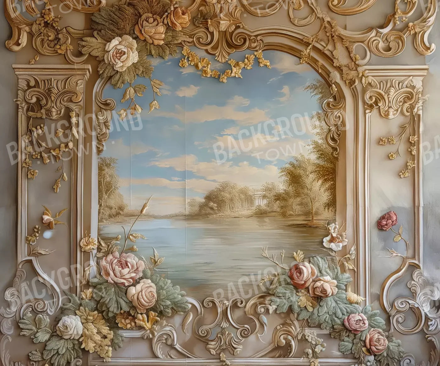 Golden Frame Of Flowers 12’X10’ Ultracloth (144 X 120 Inch) Backdrop