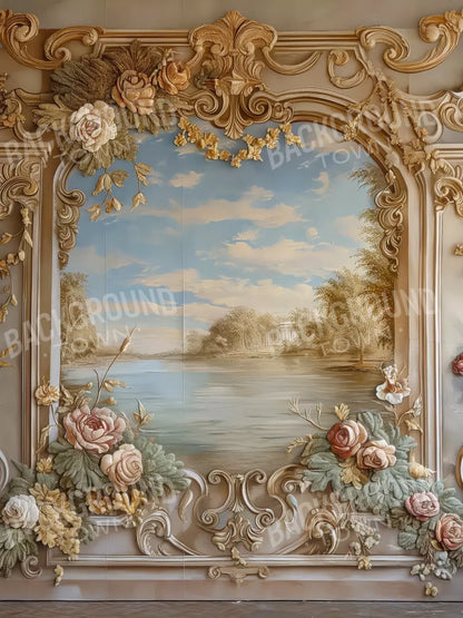 Golden Frame Of Flowers 6’X8’ Fleece (72 X 96 Inch) Backdrop