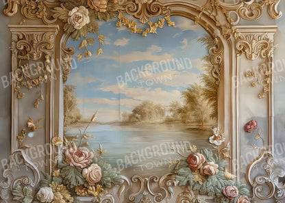 Golden Frame Of Flowers 7’X5’ Ultracloth (84 X 60 Inch) Backdrop