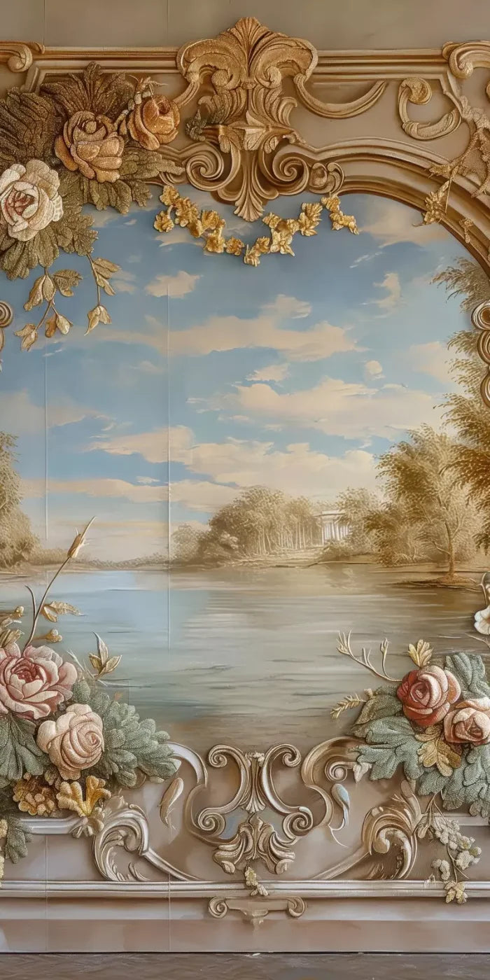 Golden Frame Of Flowers 8’X16’ Ultracloth (96 X 192 Inch) Backdrop