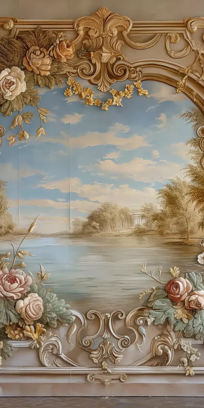 Golden Frame Of Flowers 8’X16’ Ultracloth (96 X 192 Inch) Backdrop