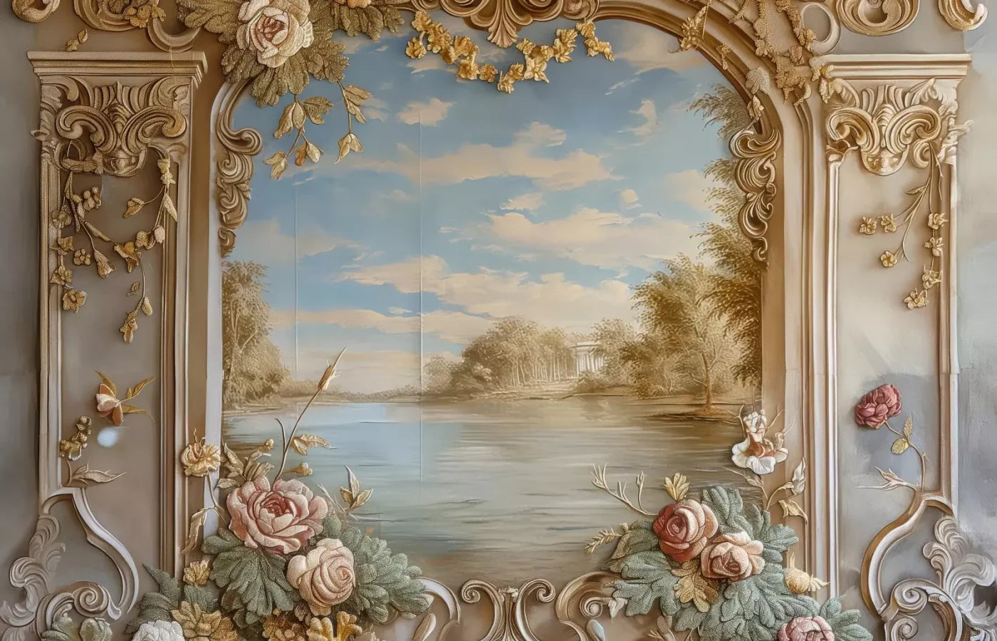 Golden Frame Of Flowers 14’X9’ Ultracloth (168 X 108 Inch) Backdrop
