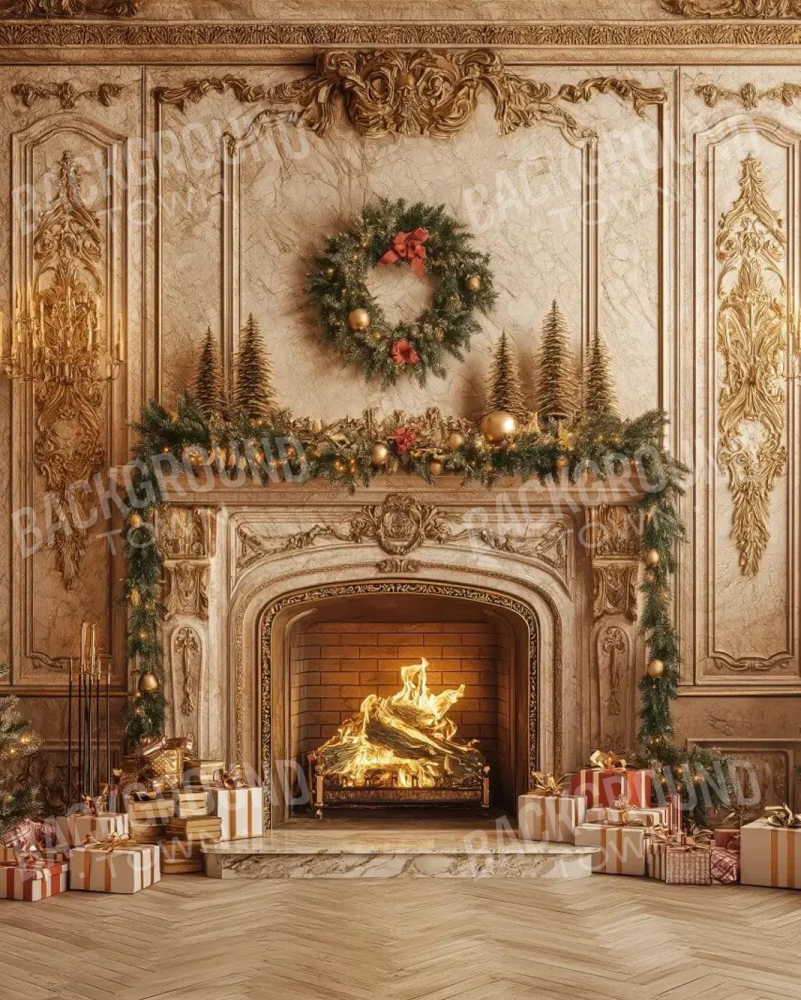 Golden Noel 8’x10’ Fleece (96 x 120 inch) Backdrop