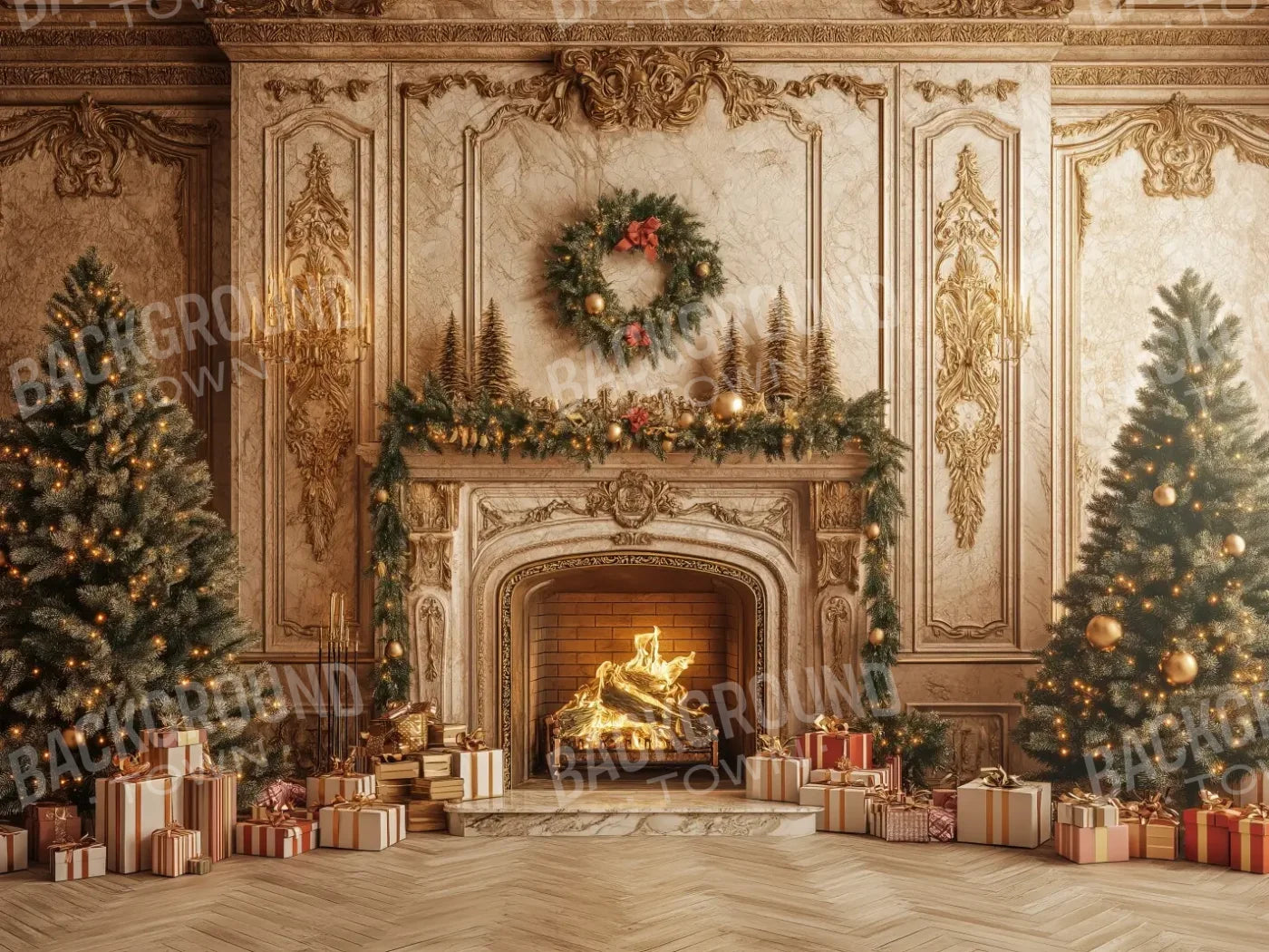 Golden Noel 8’x6’ Fleece (96 x 72 inch) Backdrop