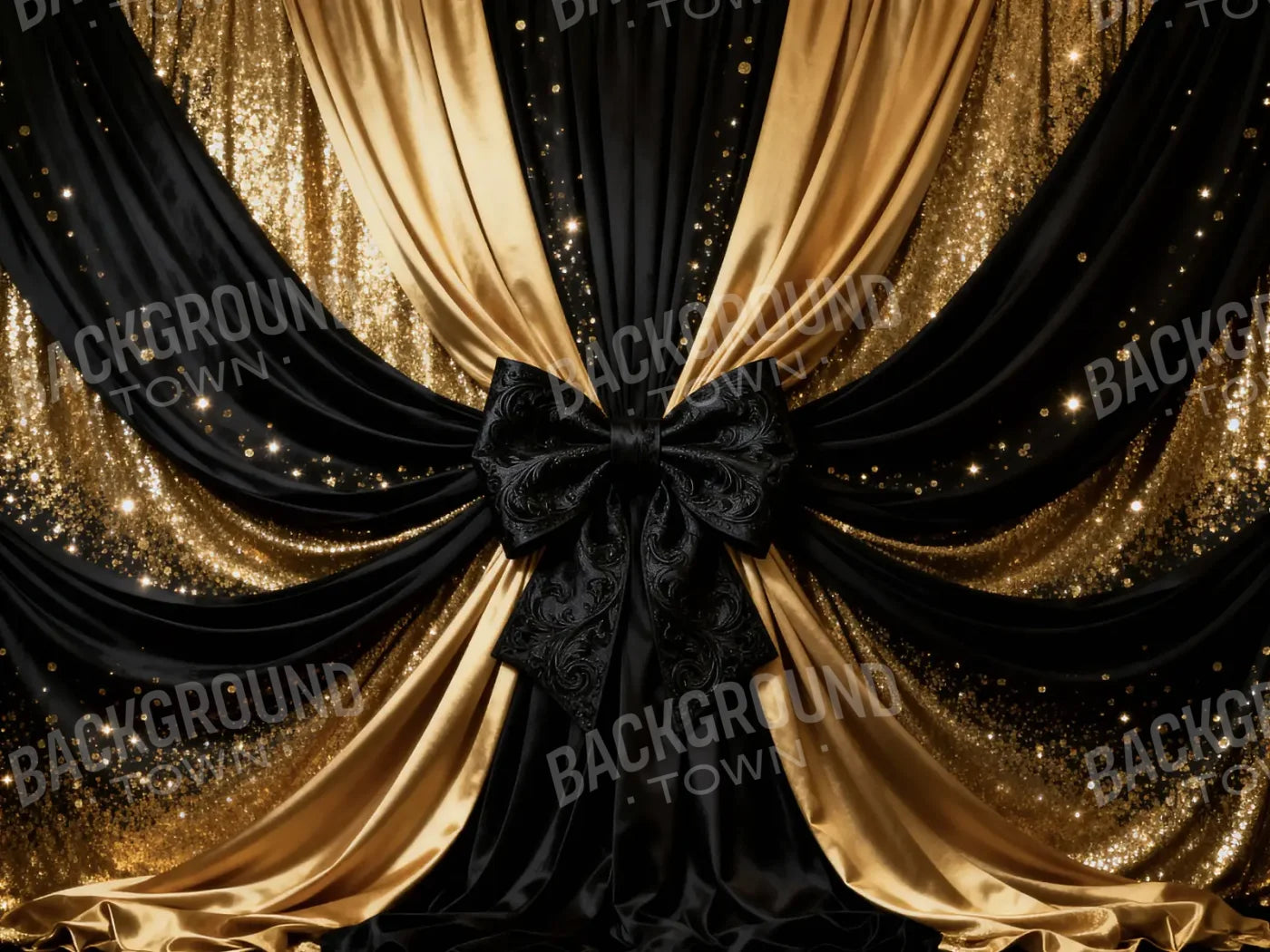 Golden Shimmer Dior Bow New Years 8’x6’ Fleece (96 x 72 inch) Backdrop