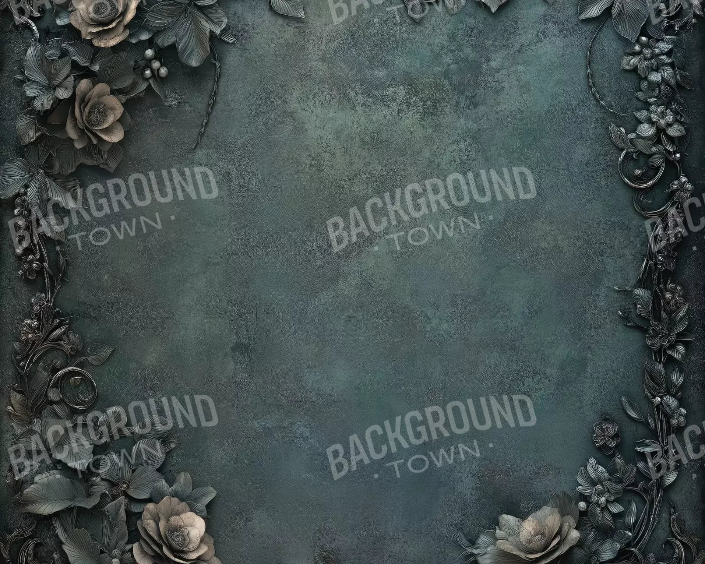 Gothic Flowers With Bluegreen Background 10’X8’ Fleece (120 X 96 Inch) Backdrop