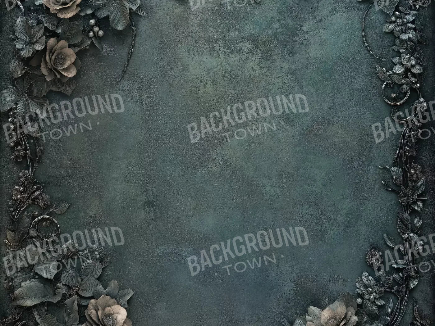 Gothic Flowers With Bluegreen Background 6’8X5’ Fleece (80 X 60 Inch) Backdrop